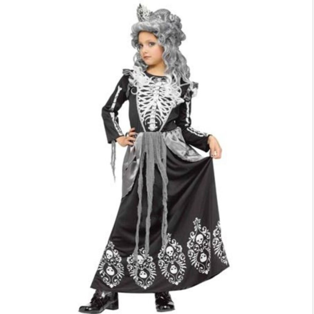 Skeleton Queen Kids Costume Gown And Tiara - Size L 10-12 New